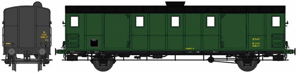 REE Modeles VB-110S - French ETAT Railroad Luggage Car OCEM 29, black roof, Cushion wheelboxes, Era II- DCC Sound